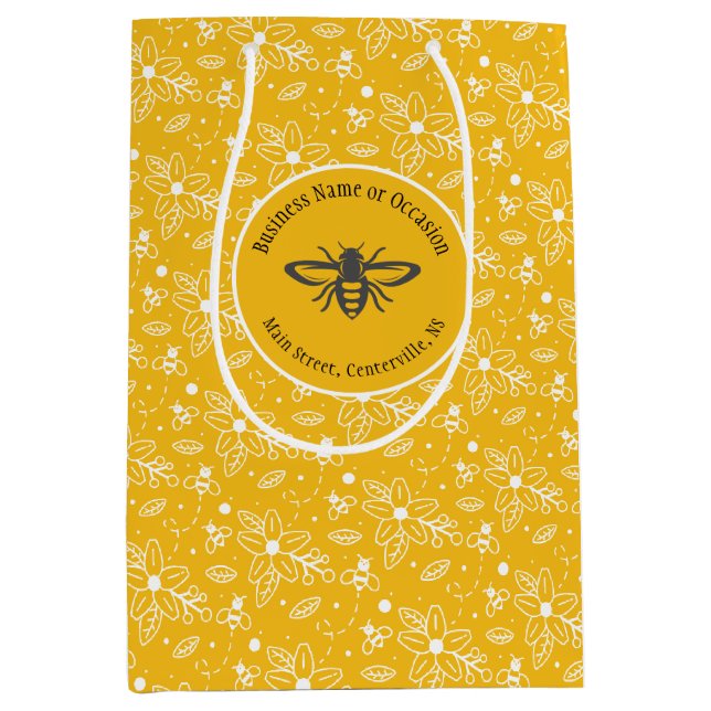 Sac Cadeau Moyen Logo d'abeille à miel Entreprise ou Anniversaire (Devant)