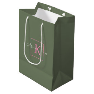 Sac Cadeau Moyen Logo de branding minimaliste Monogramme vert sauge