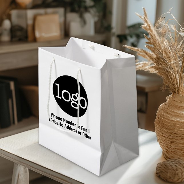 Sac Cadeau Moyen Logo de l'entreprise de bureau de base Texte CAN E (Custom Gift Bag)