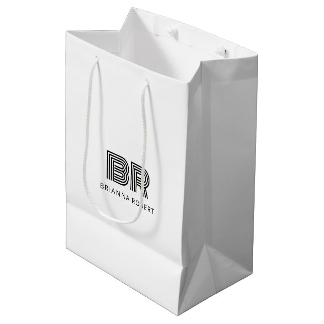 Sac Cadeau Moyen Logo de monogramme moderne de marque élégant blanc (Devant Angle)