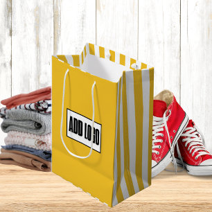 Sac Cadeau Moyen Logo d'entreprise à rayures jaunes minimaliste mod