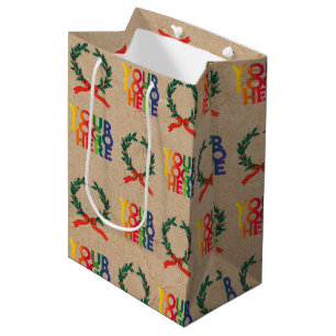 Sac Cadeau Moyen Logo d'entreprise de Noël Couronne vintage Kraft