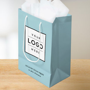 Sac Cadeau Moyen Logo d'entreprise personnalisé Aqua Blue