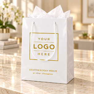 Sac Cadeau Moyen Logo d'entreprise personnalisé en blanc et or