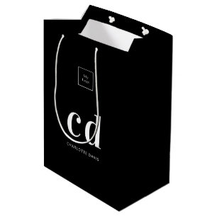 Sac Cadeau Moyen Logo noir blanc monogramme initiales shopping