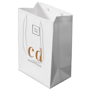 Sac Cadeau Moyen Logo or blanc monogramme initiales shopping