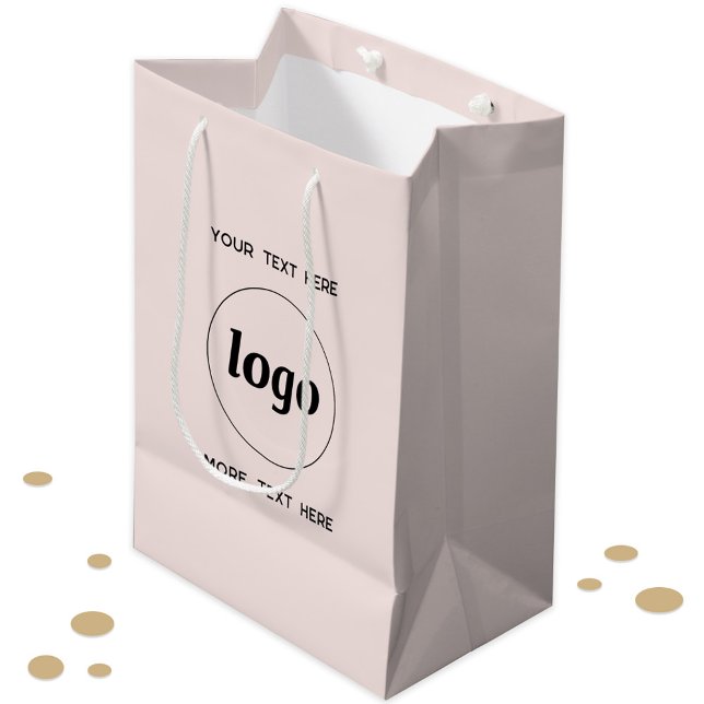 Sac Cadeau Moyen Logo Promotionnel Marque d'entreprise Blush Pink (Logo with custom text business branding promotional product, packaging or gift bag)