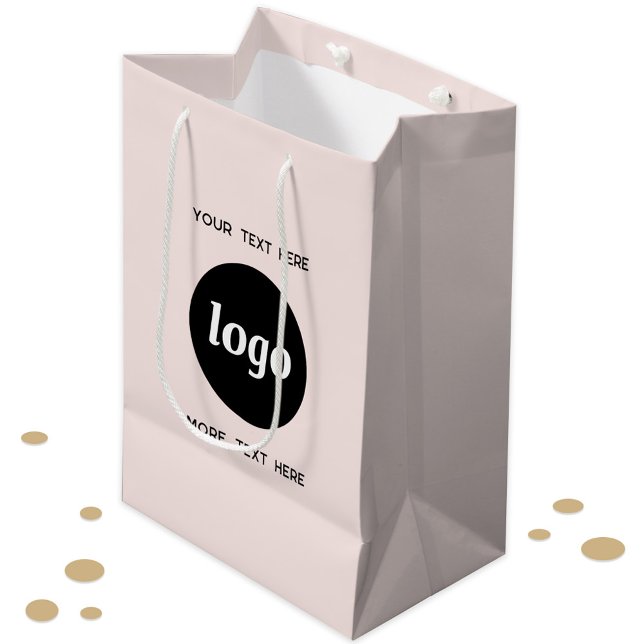 Sac Cadeau Moyen Logo Promotionnel Marque d'entreprise Blush Pink (Logo with custom text business branding promotional product, packaging or gift bag)