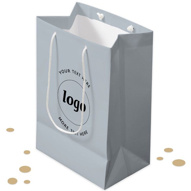 Sac Cadeau Moyen Logo Simple Avec Bleu Entreprise Texte (Logo with custom text light dusty powder blue business promotional branded packaging gift bag)