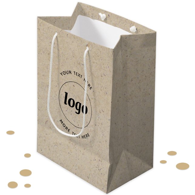 Sac Cadeau Moyen Logo Simple Avec Papier Brown Entreprise Texte (Simple logo with text business branding promotional gift or product bag with brown paper effect)