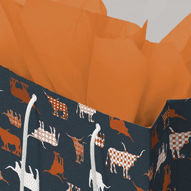 Sac Cadeau Moyen Longhorns à motifs Gris foncé et orange brûlé (Créateur téléchargé)