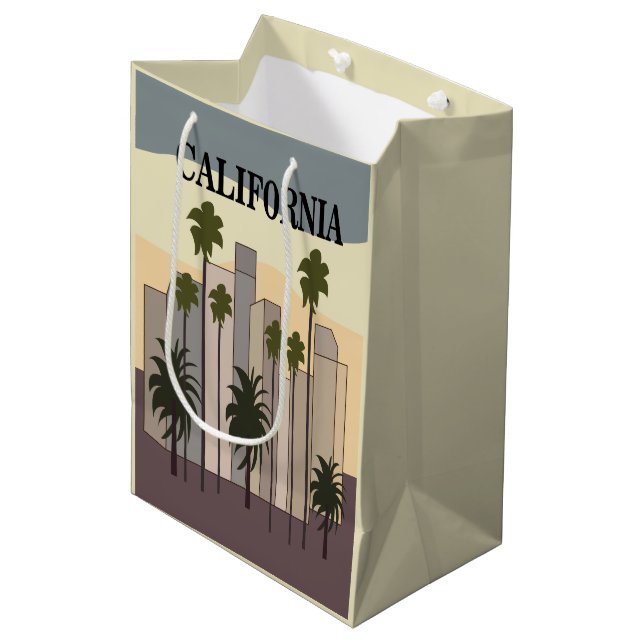 Sac Cadeau Moyen Los Angeles Cityscape Sunset Palm Trees Californie (Devant Angle)