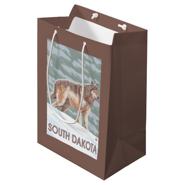 Sac Cadeau Moyen Loup gris StandingSouth Dakota (Devant Angle)