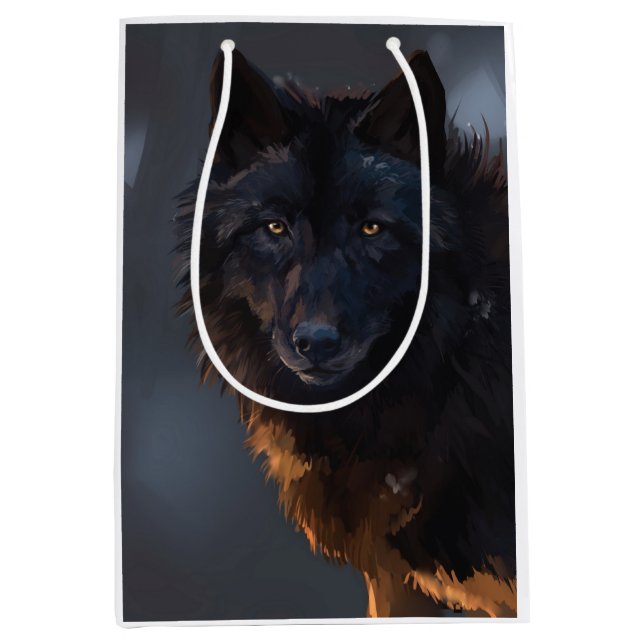 Sac Cadeau Moyen Loup noir (Devant)