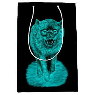 Sac Cadeau Moyen Loup noir en colère dans la nuit