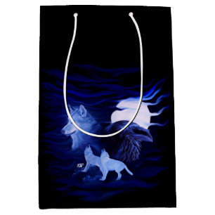 Sac Cadeau Moyen Loups et corbeau avec pleine lune
