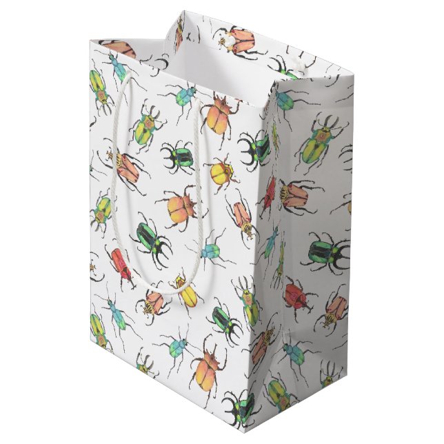 Sac Cadeau Moyen Love Bugs Aquarelle Beetles avec Coeurs (Dos Angle)