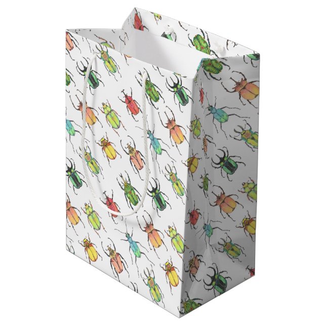 Sac Cadeau Moyen Love Bugs Aquarelle Beetles avec Coeurs Valentine (Dos Angle)