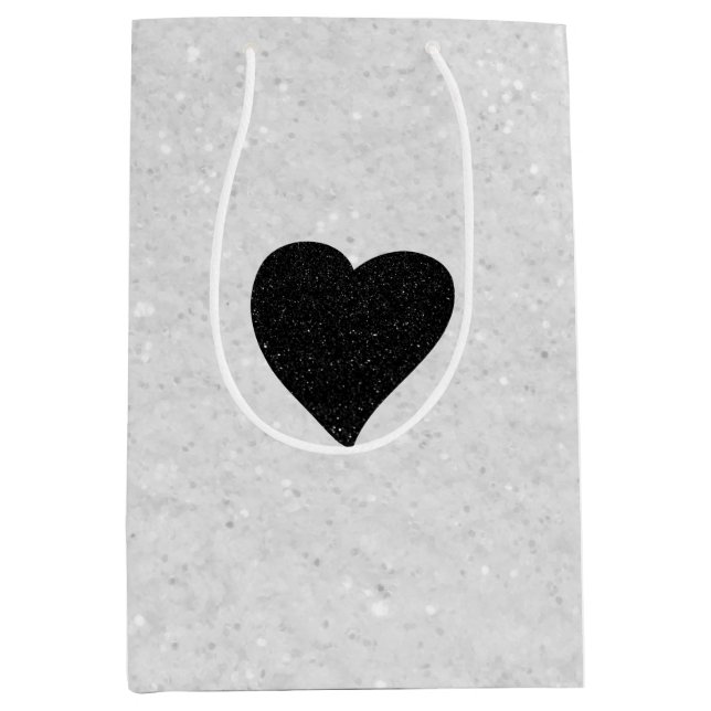 Sac Cadeau Moyen Love Heart Black Parties scintillant Valentine's (Devant)