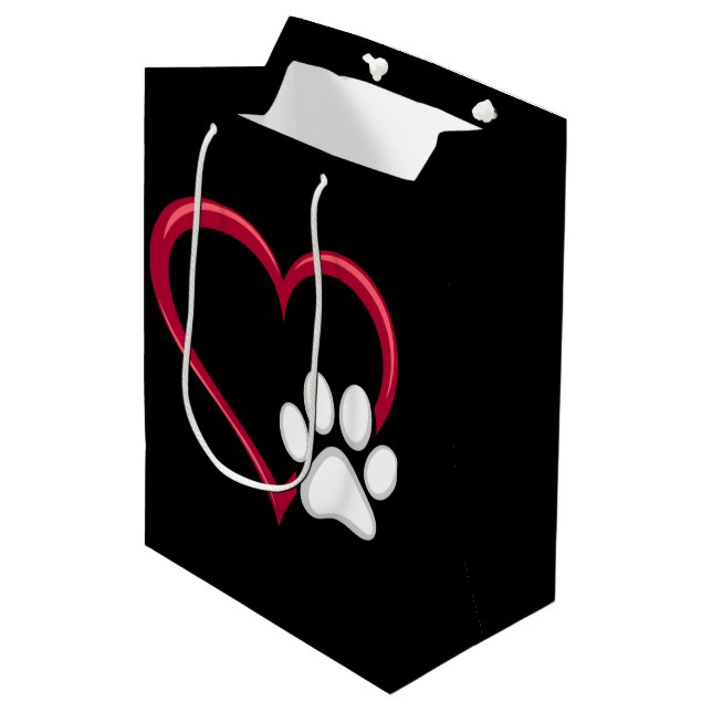 Sac Cadeau Moyen Love Heart Chien Paw Valentine's Day Amoureux des  (Devant Angle)