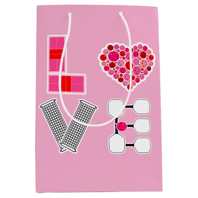 Sac Cadeau Moyen Love Spelled with Pickleballs Courts Net Paddles (Devant)