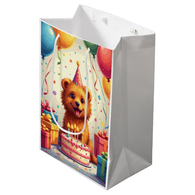 Sac Cadeau Moyen Lowchen Birthday Celebration (Devant Angle)