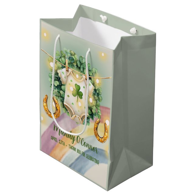 Sac Cadeau Moyen Lucky Charm Shamrock et Baby shower Rainbow (Devant Angle)