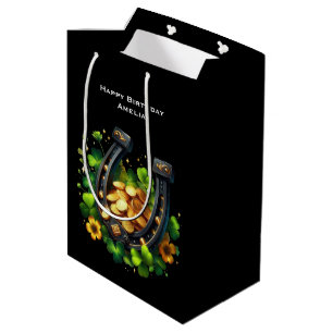 Sac Cadeau Moyen Lucky Horseshoe et Gold Coins Anniversaire