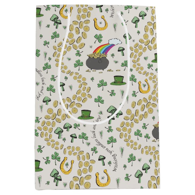 Sac Cadeau Moyen Lucky Jour de la Saint Patrick Luck & Joy (Devant)