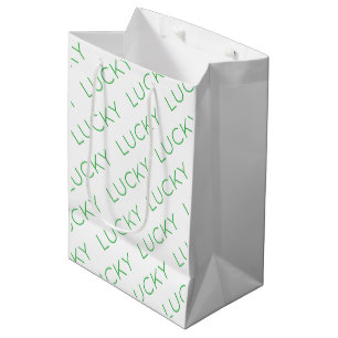 Sac Cadeau Moyen LUCKY Modern Typography Shamrock Fun irlandais