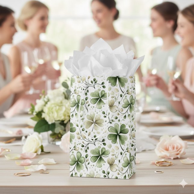 Sac Cadeau Moyen Lucky Shamrocks Clovers St. Patrick’s Day (Créateur téléchargé)