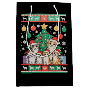 Sac Cadeau Moyen Lumières de sapin de Noël moche de chat Fêtes de N