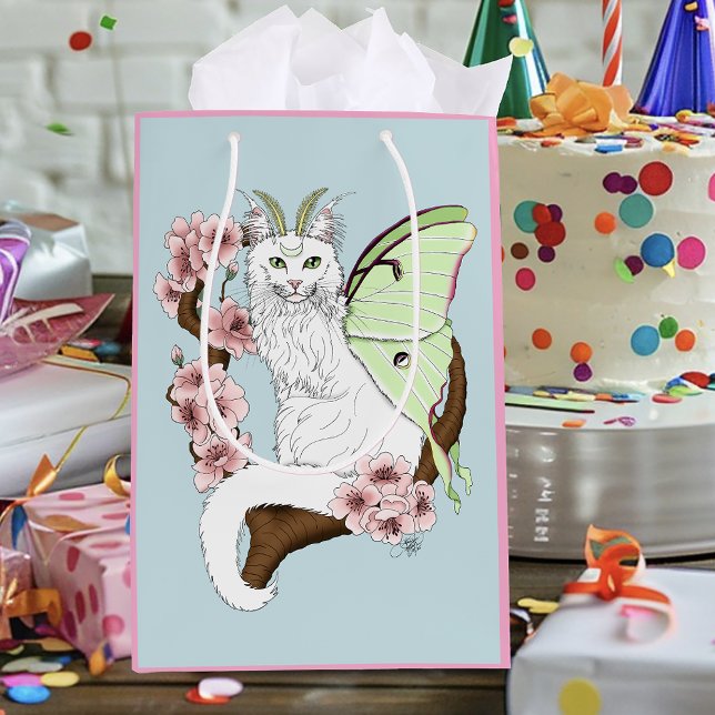 Sac Cadeau Moyen Luna Moth Moth Blanc Chat Vert (Créateur téléchargé)
