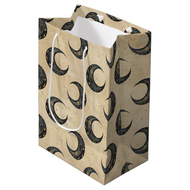Sac Cadeau Moyen Lune dorée motif céleste Boho (Devant Angle)