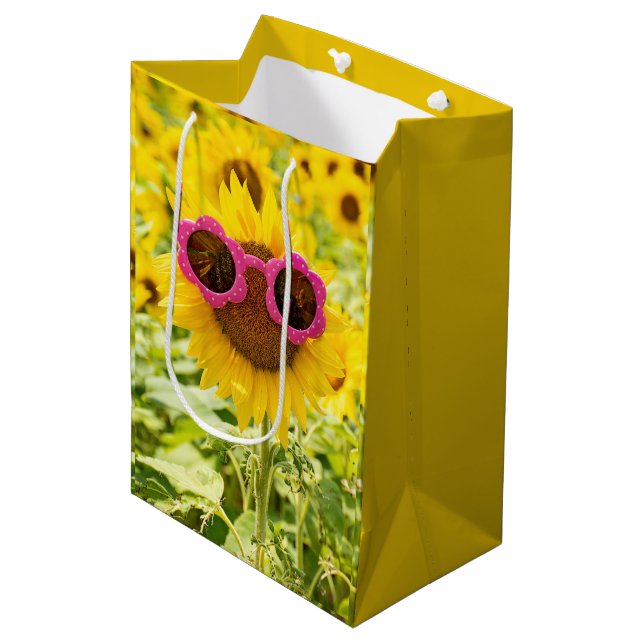 Sac Cadeau Moyen Lunettes De Soleil Roses Sur Tournesol (Devant Angle)
