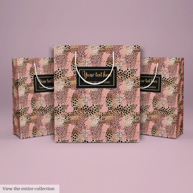 Sac Cadeau Moyen Lux pink and gold leopard skin birthday gift bag (Lux pink and gold leopard skin birthday gift bag)