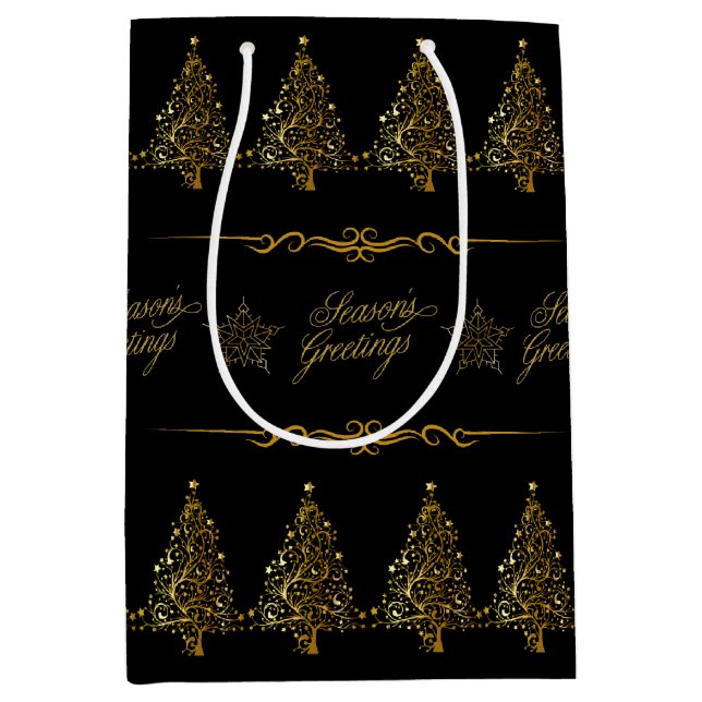 Sac Cadeau Moyen Luxe Elegant Black Gold sapin de Noël (Devant)