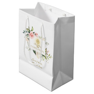 Sac Cadeau Moyen Luxe Fleurs Flush Frame Gold Girl Christening