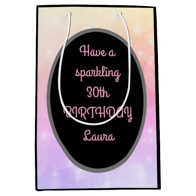 Sac Cadeau Moyen Luxe Or et rose Personnalisé 30e anniversaire (Devant)