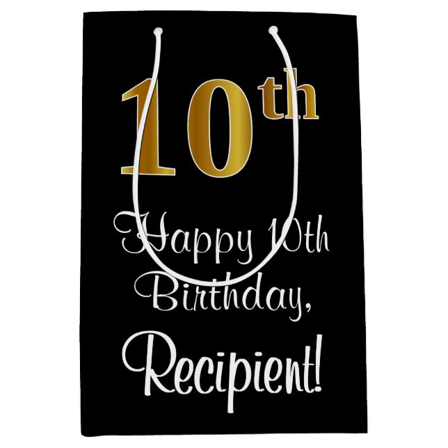 Sac Cadeau Moyen Luxueux, élégant, Faux Gold Look 10e anniversaire (Devant)