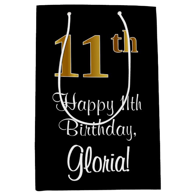 Sac Cadeau Moyen Luxueux, élégant, Faux Gold Look 11e anniversaire (Devant)