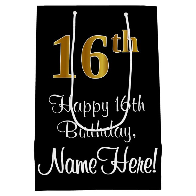 Sac Cadeau Moyen Luxueux, élégant, Faux Gold Look 16e anniversaire (Dos)