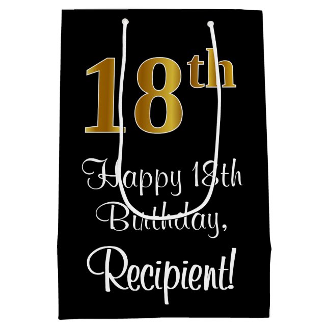 Sac Cadeau Moyen Luxueux, élégant, Faux Gold Look 18e anniversaire (Dos)