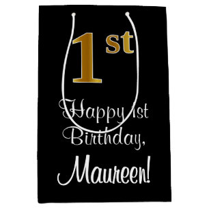 Sac Cadeau Moyen Luxueux, élégant, Faux Gold Look 1er anniversaire