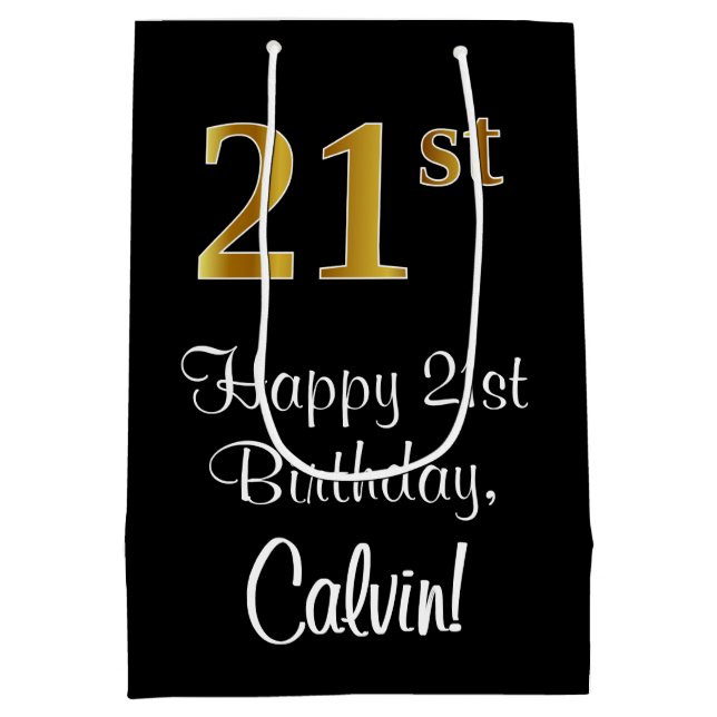 Sac Cadeau Moyen Luxueux, élégant, Faux Gold Look 21e anniversaire (Dos)