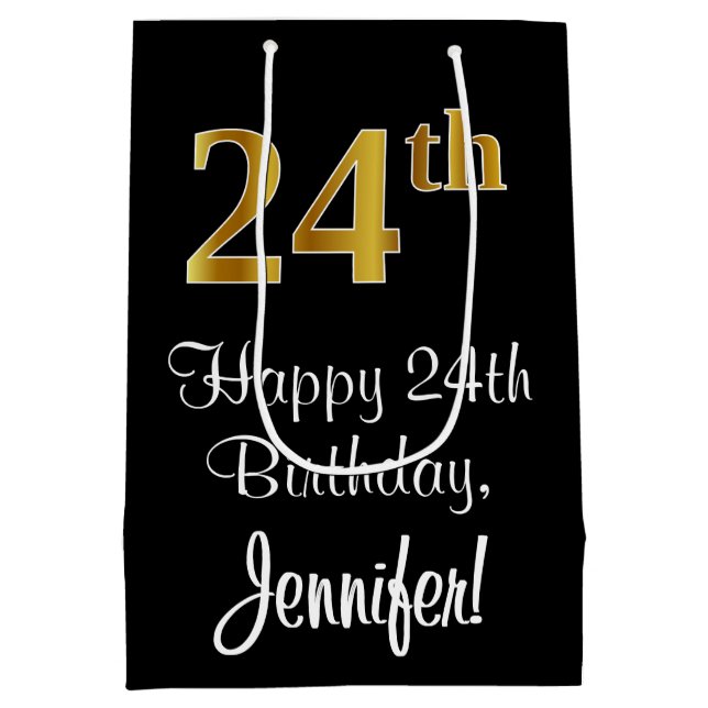 Sac Cadeau Moyen Luxueux, élégant, Faux Gold Look 24e anniversaire (Dos)