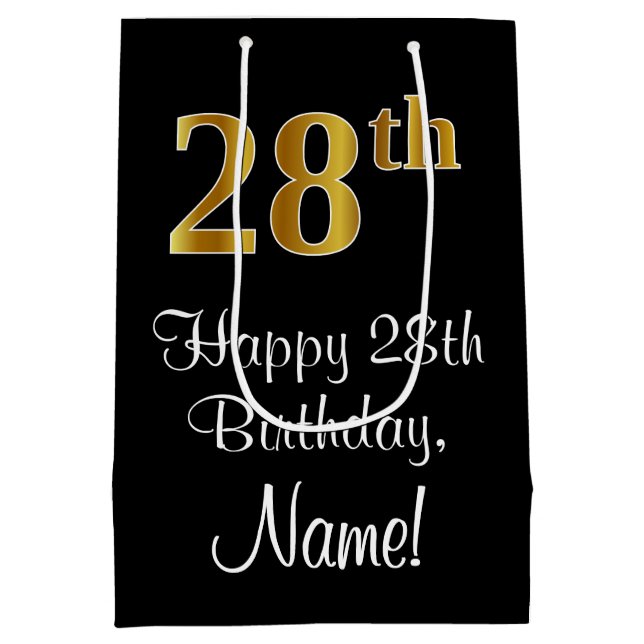 Sac Cadeau Moyen Luxueux, élégant, Faux Gold Look 28e anniversaire (Dos)