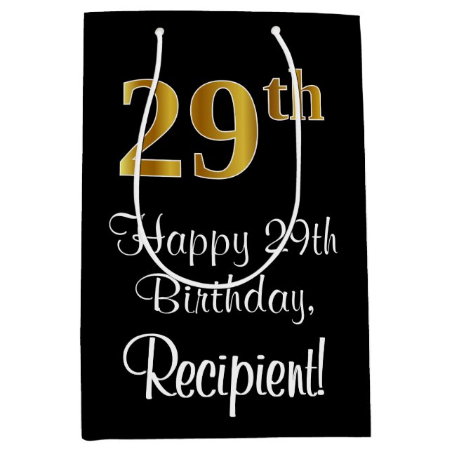 Sac Cadeau Moyen Luxueux, élégant, Faux Gold Look 29e anniversaire (Devant)