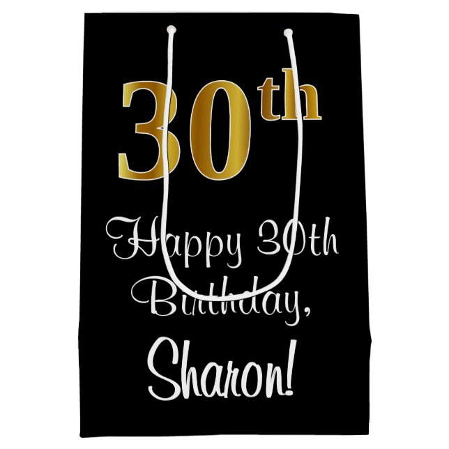 Sac Cadeau Moyen Luxueux, élégant, Faux Gold Look 30e anniversaire (Dos)