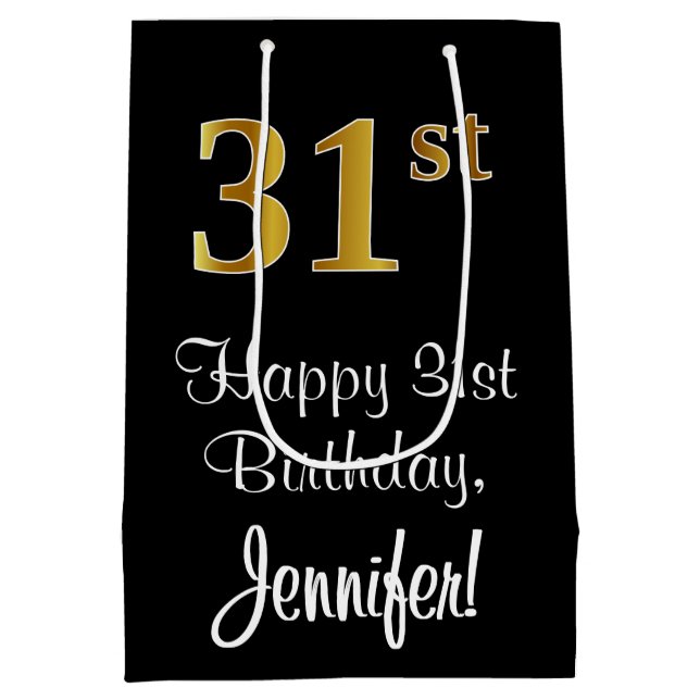 Sac Cadeau Moyen Luxueux, élégant, Faux Gold Look 31e anniversaire (Dos)